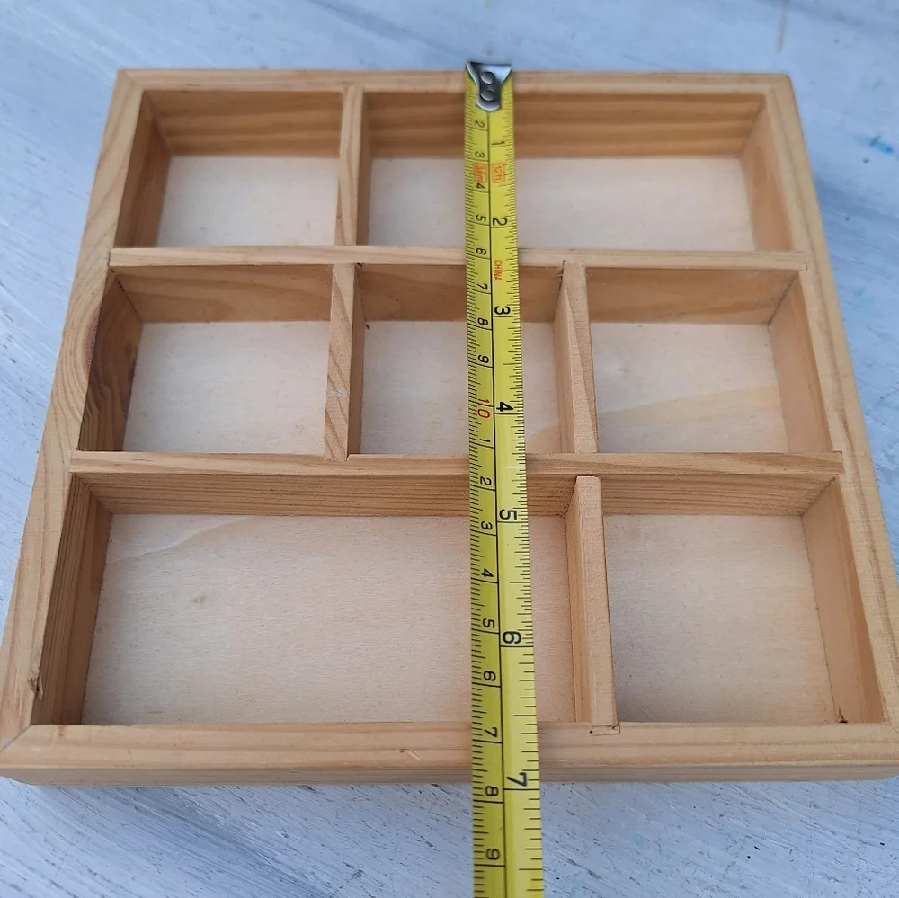 Mini Wood Shadow Box Wall Hanging Display 7x7x 1 inch deep wooden divided - Picture 2 of 14